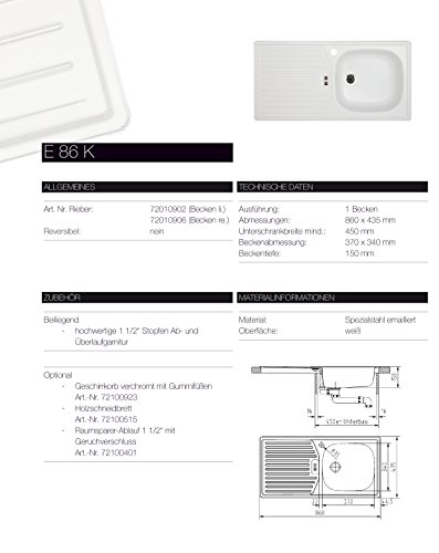 Rieber Einbauspüle E 86 K links, weiß, 72010902 - 9
