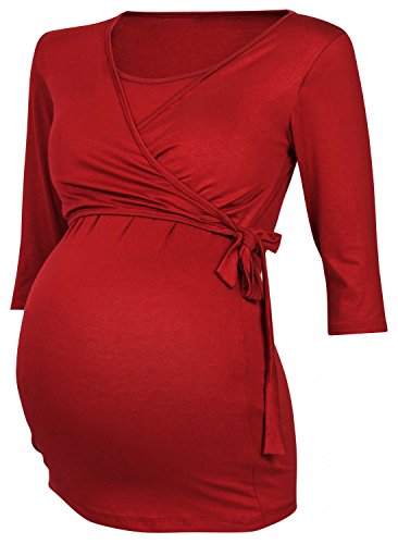 Happy Mama. Women's Maternity Nursing 2in1 Bolero Top Shirt 3/4 Sleeve. 458p (Crimson, UK 14)