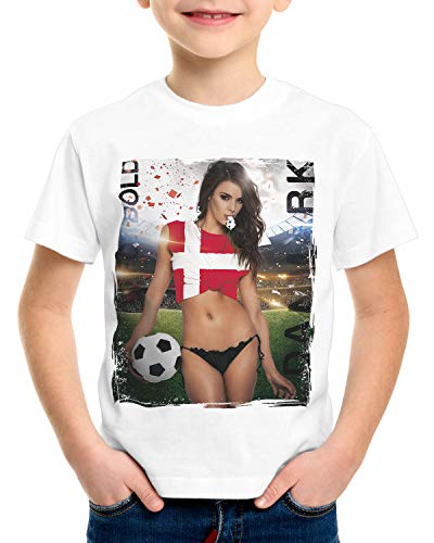 style3 EM 2020 Soccer Girl Deutschland T-Shirt für Kinder Fußball Trikot Germany Weiss, Größe:152, Land:Dänemark