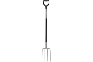 Fiskars Horca de jardín para terrenos duros y pedregosos, Con 4 púas, Longitud: 132 cm, Acero al boro de calidad, Gris/Negro, Ergonomic, 1070679