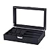 Produktbild Kamiwwso 6 Uhren +3 Gläser Leder Aufbewahrungsbox Schmuck Aufbewahrungskoffer mit Glasdeckel (Color : Black)