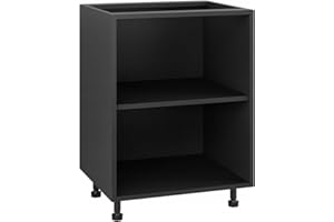 LACLAR Modular Lower Kitchen Cabinet 60 cm - Without Worktop - with Adjustable Feet and Soft Close - 18 mm Furniture Top - Easy to Assemble - Ideal for Kitchen - Black