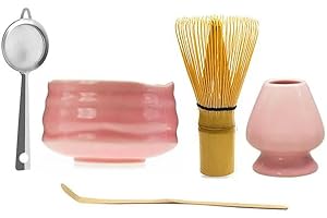 RAEF Bol Matcha Japonais en céramique Rose Brillant, Fouet à thé Macha, Support Chawan Chasen, cuillère, Tamis, Tasse, Coffret Cadeau de cérémonie, Cadeaux d'anniversaire