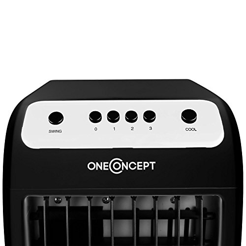 oneConcept • Caribbean Blue • Luftkühler • Lufterfrischer • Ventilator • 3 Leistungsstufen • stromsparend • 70 Watt • 400m³ Luft / h • Bodenrollen • 4 Liter Wassertank • inkl. Eispacks • schwarz-weiß - 7