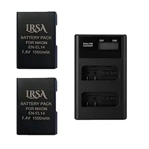 LRSA Lithium-Ion Battery 7.4 v 1500mah 2-Pack and Charger for Nikon EN-EL14, EN-EL14a