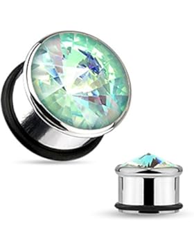 Paula & Fritz® Plug Single Flared mit Gummiring aus Edelstahl Chirurgenstahl 316L Großer Zirkonia blau 6mm – 16mm...