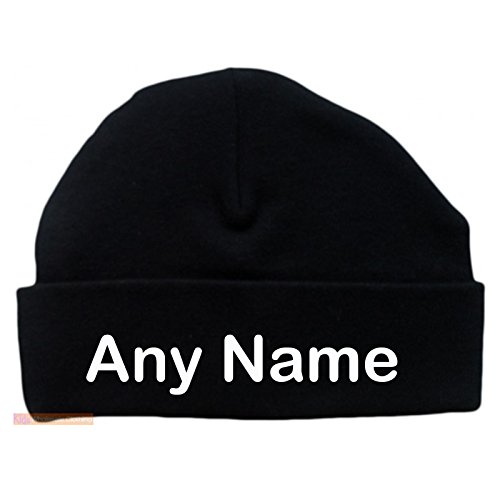 Personalised Newborn Baby Beanie Hat s (BLACK) - Soft 100% Cotton headwear New Baby Grow Boy Clothing Girl Cute Mum Dad Mummy Daddy Custom Parent Birth Gift bib Present by 123t