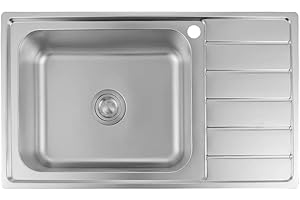 Omeere 86x50cm évier inox 304 18/8 0,8mm, évier en acier inoxydable 1 Bac, Évier de cuisine 1Bac,Brossé Rectangle