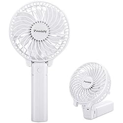 Ventilateur à Main, Mini Ventilateur Silencieux Suspension, USB Rechargeable avec 3 Vitesses, Fan Pliable et Portable pour Maison, Bureau et Voyage (Blanc)
