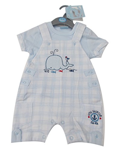 BNWT Baby Baby Boys pale blue checked little whale 2 Piece dungaree Set clothes (0-3 months)