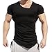 Produktbild PINEsong Herren T-Shirt Irregulär Polyester Kurzarm Absicherung Slim Fit Bluse Tops Einfarbig Sommer Oberteile Hemd Casual Sportliches Kurzarmshirt T Shirt (M, Schwarz)