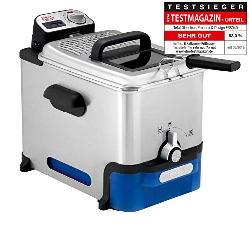 Friteuse Pro SEB FR804000 Oleoclean Pro Timer 3,5L  filtration automatique de l'huile + mineur digital + hublot de contrôle + thermostat réglable + boite de stockage d'huile, Inox
