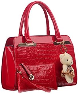 Emotionlin Ladies Tote Bags Women's Fashion Designer Metal Detail Colour Block Shoulder Handbags(Red)