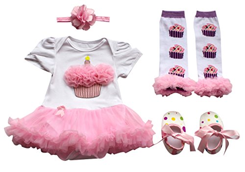 EFE Baby Girls 4PCs Outfits Sets Clothing Romper Tutu Dress Headband Shoes Leggings Pink Cake 3-6 Months