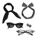 Lieferumfang: 1 x Sonnenbrille, 1 x Katzenaugenförmige Brille mit Glas, 1 x Schal aus Chiffon, 1 x Stirnband, 1 x Polka Dot Ohrstecker