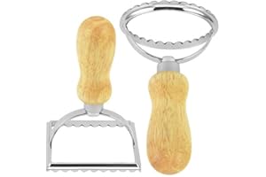 FGNUAY Emporte Piece Ravioli,moule à manche en bois avec bord rainuré, spaghetti estampage accessoires de cuisine pour perogis et raviolis,Ustensiles pour Pâtes(1 rond et 1 carré)