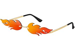 YTJHFA Flammen Sonnenbrille Mode Rahmenlos Feuer Flammen Brille Geeignet Party Halloween Cospla Kostümzubehör Damen Herren