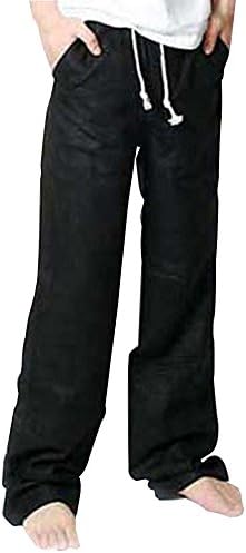 Quge Men's Stylish Boho Wide Leg Linen Baggy Harem Pants Trousers With Drawstring Waist Black S
