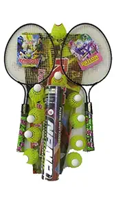 Bobby Sports Badminton Racket for Kids 2 Pieces Along with Plastic Shuttlecock 10 Piece. Racket Color May Vary from Image.