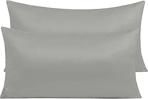 H HANSEL HOME Pack 2 Fundas de Almohada de Microfibra con Cremallera Funda Almohada Transpirable Suave Antiarrugas (Gris, 45x80 cm)