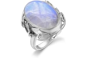 XJruixi Anillos de Piedra Lunar Natural para Hombres y Mujeres Anillo de joyería de Plata esterlina 925 con Piedras Grandes 11x17MM Piedras Preciosas ovaladas Regalos al por Mayor