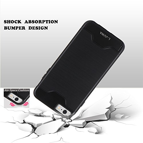 iPhone 6/6s Case, L-JUWA [Card Slot Holder][KickStand] Shockproof Slim Fit Dual Layer Hybrid Protection Case Cover for Apple iPhone 6/6s (Black)