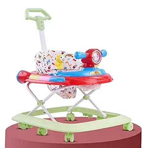 Baybee Kidzee Baby Walker for Kids, Round Kids Walker with 3 Position Adjustable Height | Walker for Baby with Baby Toys and Music, Activity Walker for Babies 6-18 Months (Light Red)