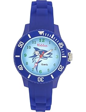 Kinder Armband Uhr für Junge mit Hai, blau, Silikonarmband, wasserdicht (5 ATM), hohe Qualität Quarz Mechanismus...