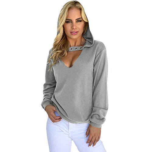 Preisvergleich Produktbild ABsoar Sweatshirt Damen Pullover Frauen Kapuzenpullover Solid Sexy V-Ausschnitt Bluse mit Kapuze Pullover Tops Shirt Freizeit Jumper