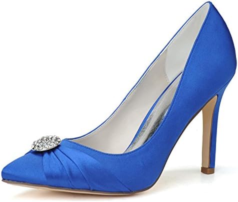 Elobaby Women's Wedding Shoes Pointed Toe Gown Bride Ivory Platform/Buckle/0608-08, Blue, 36