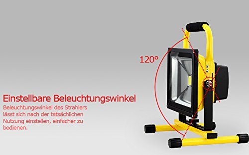 Hengda® 10W LED Fluter Akku Baustrahler Kaltweiß Handlampe mit Einem Auto-Ladegerät Außenstrahler Ultra Helle, Gelb - 4