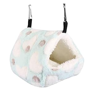 Mumusuki Cálida y acogedora Cama de Jaula de casa para Mascotas Suave y cálida de Invierno para Hamaca Ardilla Totoro Conejo(14 * 12-Azul)