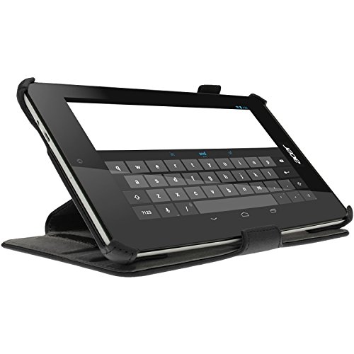 igadgitz Schwarz PU Ledertasche Hülle Cover für Acer Iconia One 7 B1-730HD mit Multi-Winkel Betrachtungs + Handschlaufe + Stylus-Stift Elastischen Halter + Displayschutzfolie - 7