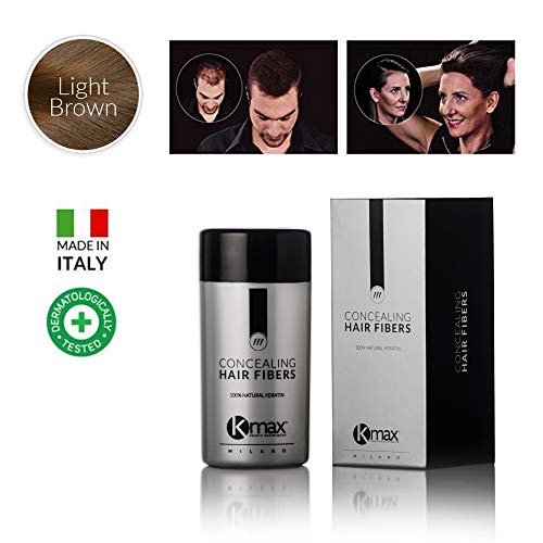 K-Max 25 G CASTAÑO CLARO Polvo de Cabello 100% Natural - Aporta de Volumen, Disimula la alopecia