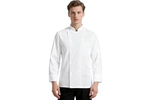 DiULi Chaquetilla Chef Hombre y Mujer, Chaqueta de Chef Manga Larga, Chaquetas Cocinero, Casaca Cocina Uniforme con Botónes, Abrigo de Trabajo Camarero Unisex para Hosteleria,Cocina,Restaurante