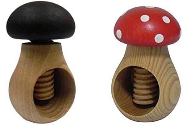 Wooden World Lot de 2 casse-noix marron foncé et crapaudine en bois de hêtre naturel – Champignon très solide