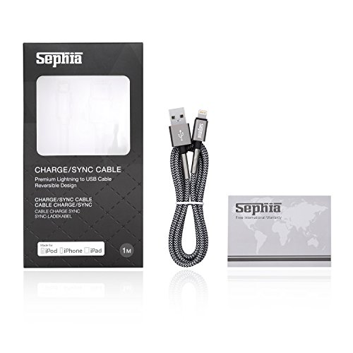 Sephia iPhone Ladegerät, Federverstärkt, mit Nylon umflochten, USB-iPhone-Kabel mit Lightning Connector [Apple MFi Zertifiziert] ultra-hohe Lebensdauer, Synchronisierungs- und Ladekabel für iPhone 7/iPhone 7 Plus/iPhone 6/6 Plus/6S, iPad Air 2, iPad Pro und mehr - 2