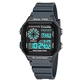 YOLANDE Armbanduhr Sportuhr 50 Meter Wasserdicht Uhr Digital LED Alarm Kalender Uhren Watches für Herren Männer Damen Frauen Jungen universal Multifunktions-Analog Clock,Gray
