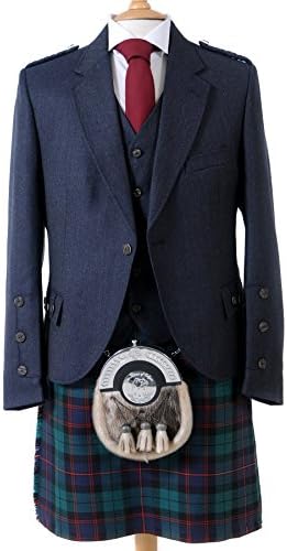 Crail Highland Jacket and Five Button Waistcoat in Midnight Blue Arrochar Tweed - Long Fit