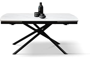 PAZZO DESIGN Tavolo Geremia, Piano Ceramica Bianco Statuario, Gambe in Metallo Tubolari Nere, Tavolo Cucina e Salotto, 140 x 90 x h75 cm - id_2209