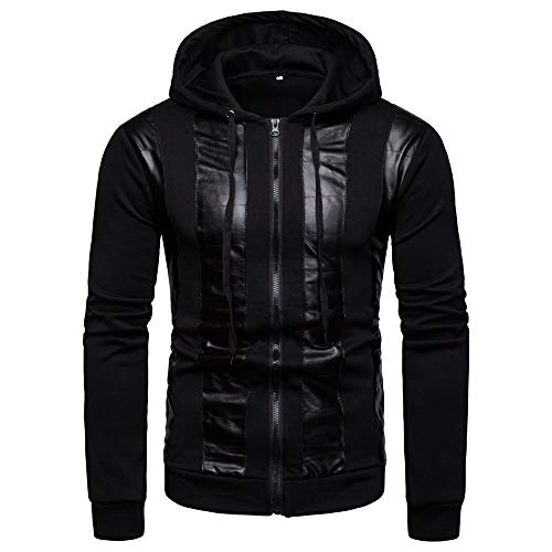 Preisvergleich Produktbild Amphia - Herrenjacke, Männlich Herbst Winter Lederbekleidung Rest Kragen Reißverschluss Mantel(Schwarz,XXXL)