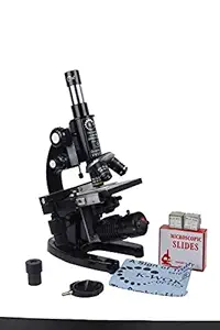 K-WOK MM-12 Student Compound Medical Microscope with 10 Prepared Slides and LED Light, 50 Blank Slides and Cover Slips, ISO 9001:2015 Certified.and CE Approved