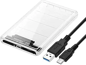 Electro Wolf USB Type C 3.1 to Sata External Hard Drive Enclosure HDD/SSD, Transparent Hard Disk Box Compatible for Mac OS Windows Linux (2.5 Inch)