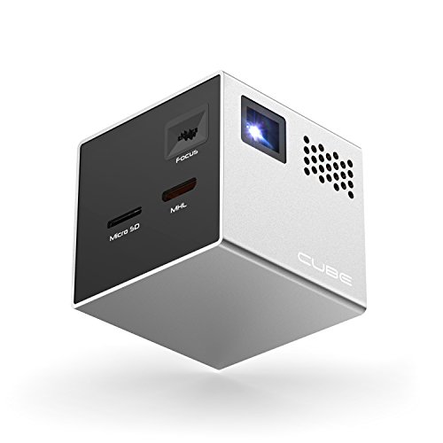 RIF6 Cube 2-Zoll-Handy-Projektor mit 20.000 Stunden LED-Licht und 120-Zoll-Display, tragbar, wiederaufladbar, beinhaltet HDMI-Kabel und Stativ - 9
