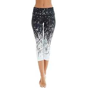 LANSKIRT_Pantalones Leggins Deporte Mujer Mujeres Verano Pantalones de Chándal de Cintura Alta Estampados Patrón Leggings de 3/4 de Yoga Correr