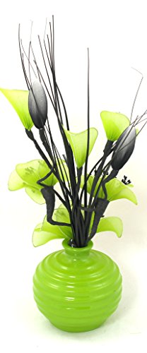 Flourish Vase mit Nylon-Blume, 32 cm, Limettengrün/Erbsengrün - 2