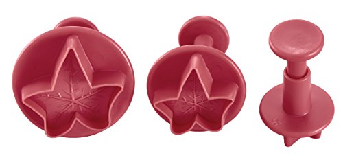 Lurch 86100 Ausstecher mit Auswerfer Efeu 3er Set, Kunststoff, rubinrot, 7,5 x 7,5 x 4,5 cm