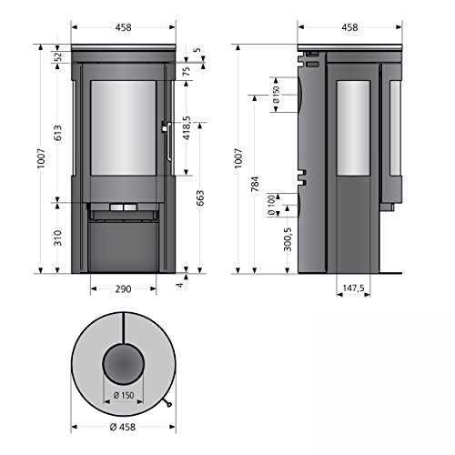 Justus 4820 32 Mino Trios Kaminofen Stahl Schwarz mit Keramik-Abdeckplatte Grappa - 3
