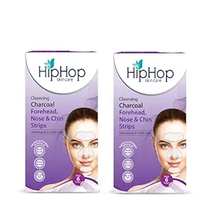 HipHop Skin Care Cleansing Charcoal Forehead, Nose and Chin Strips - Blackhead Remover & Pore Cleanser - Pack of 2 (12 Strips)