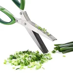 GaxQuly Herb Scissors Stainless Steel Multi-Use Cutter Shears 5 Blades Scissor with Cover and Cleaning Comb for Shredding Vegetables and Making Salad (Colour May Vary)